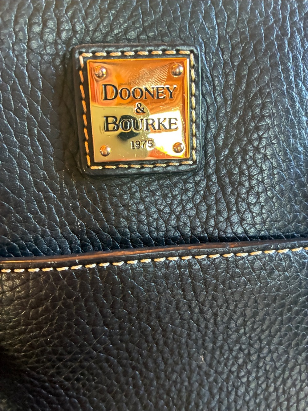 Dooney & Bourke Black Leather Shoulder Bag with Gold Plaque